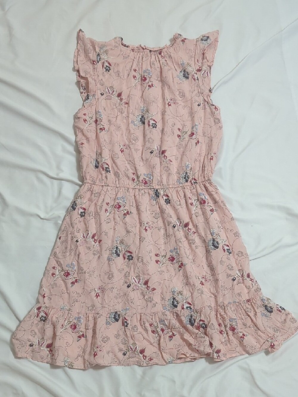 LOFT Floral Clip Dot Flounce Dress, Color Blush Whisper Pink Size S - Picture 4 of 16